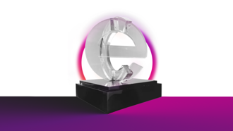 The CandE award in front of a purple/pink gradient