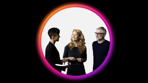 Three individuals meeting inside Cielo glow