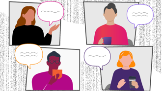Cielo Gif. showing four people communicating through an illustration 