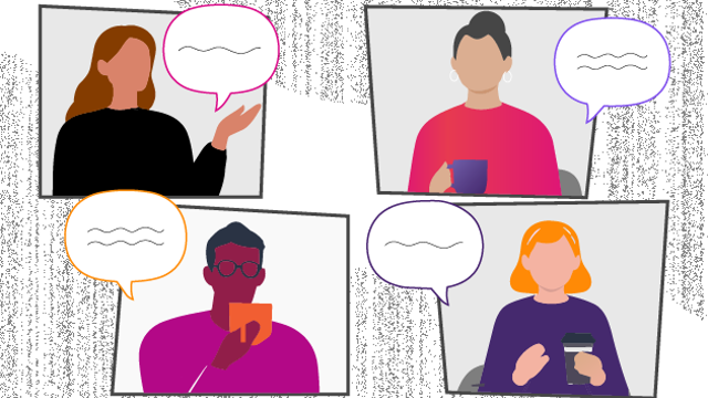 Cielo Gif. showing four people communicating through an illustration 