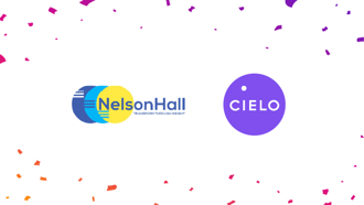 NelsonHall and Cielo logos adjacent with confetti