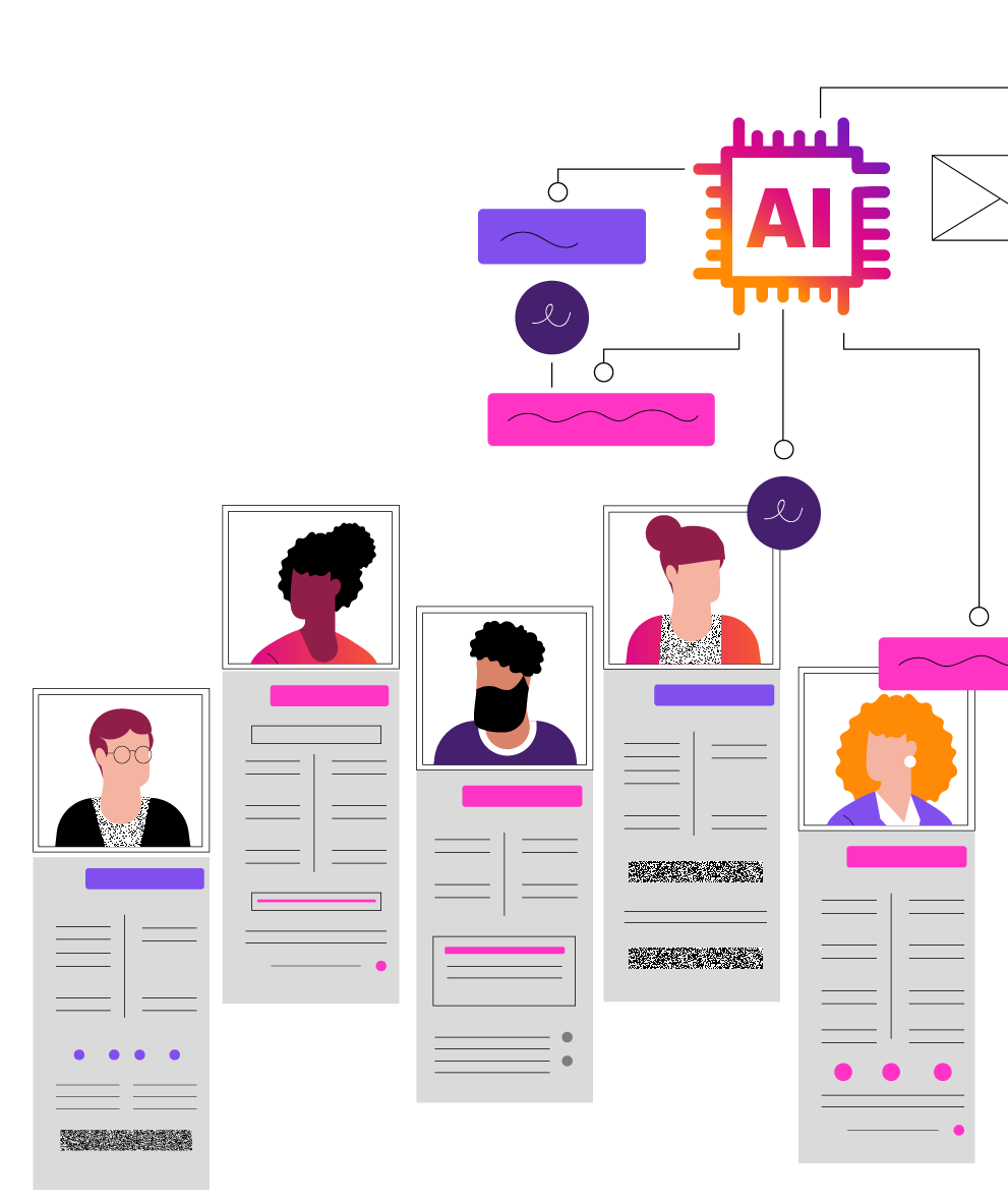 Illustration of AI screening and selecting resumes