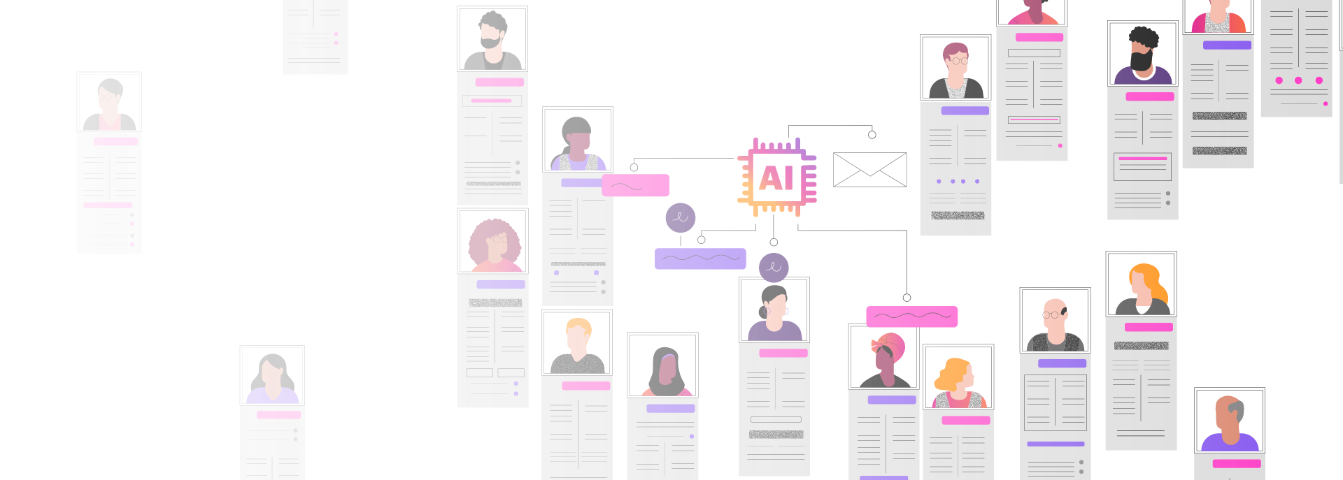 Illustration of AI-assisted candidate sourcing and process flow