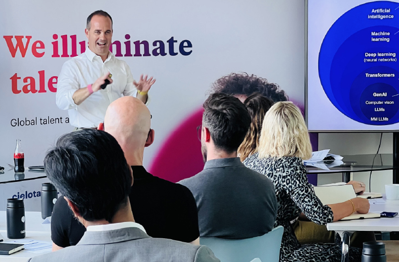 Matt Jones, Chief Product Officer at Cielo, speaking to London roundtable attendees about workforce planning.