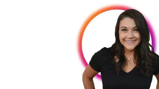 Katelyn Hunter headshot in front of an orange/pink glow