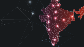 India with lines connected and bright circles at unique connections