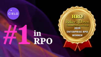 HRO Today Baker's Dozen 2025 Enterprise RPO Winner logo and Cielo Logo