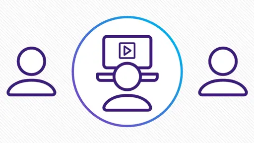 Three people icons with a computer