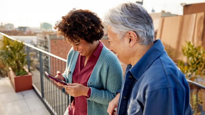 Woman and man playing on social media