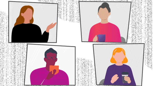 Cielo Gif. showing four people communicating through an illustration 
