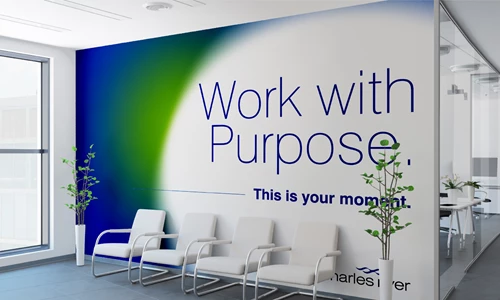 A mural in Charles River's new employer branding