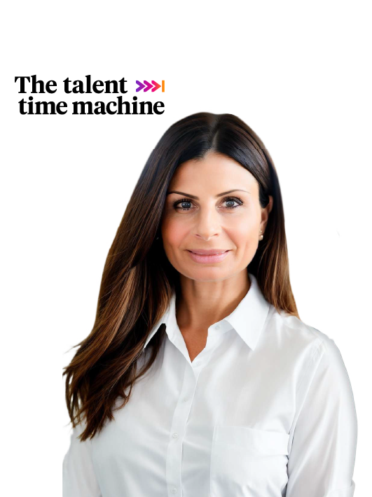 The talent time machine logo with Marissa Geist headshot